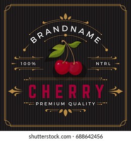 Colorful Cherry Packaging Logo Design Element in Vintage Style. Cherry Retro Label Vector Illustration.
