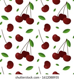 Colorful cherry seamless pattern isolated on white. Vector illustration