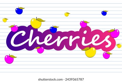 Colorful cherry-themed text effect with notepad line sheet background
