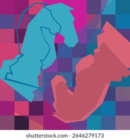 Colorful chess board. Chess board background. Chess board illustration. Chess figure illustration