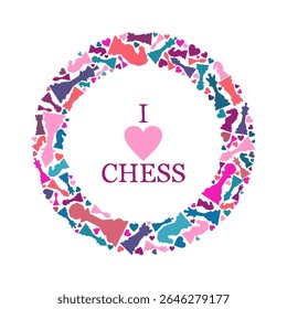 Colorful chess concept. Chess figures background. Chess day concept. Chess toranament poster
