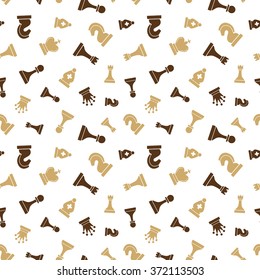 Colorful chess icons on white, seamless pattern