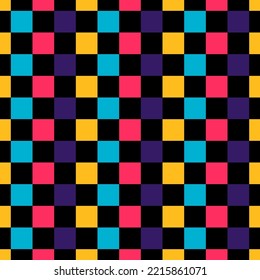 Colorful chess table with black background seamless pattern.