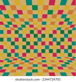Colorful chessboard two layers overlap transparency with riso print effect vector illustration. Delusive graphic background.
