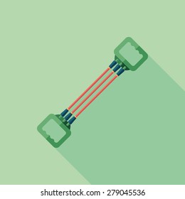 Colorful chest expander flat square icon with long shadows.