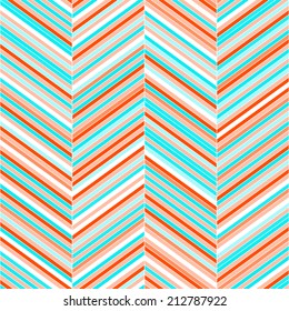 Colorful chevron geometric seamless pattern in blue and red, vector