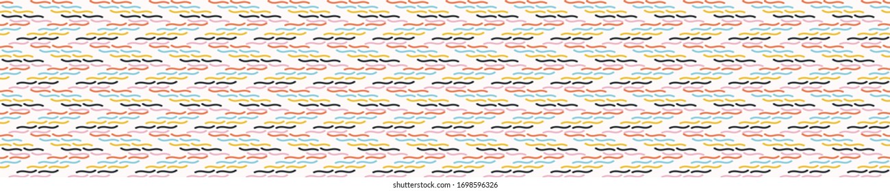 Colorful chevron stripe seamless vector border background pattern. Stylized zig zag scribble swirl banner. Kawaii modern scandi style deco ribbon trim. Decorative bright japanese stationery washi tape