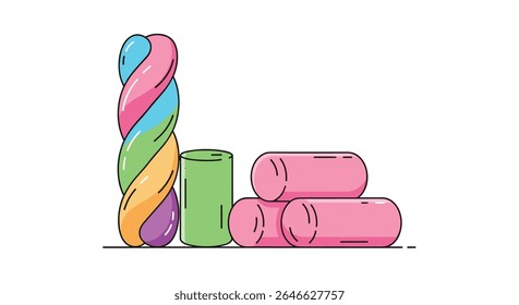 Colorful Chewy Candy Vector Illustration Sweet Cylindrical Shapes Various Flavors and Texture