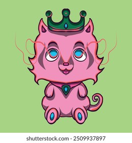 Colorful Chibi Queen Cat Artwork For Tshirt Design