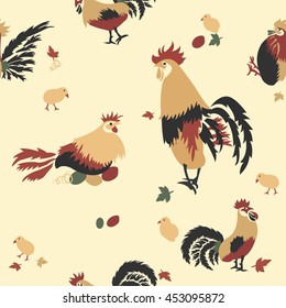 Colorful of chicken hens and bantam vector seamless background Repeat Pattern, vector
