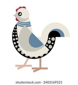 Colorful chicken, poultry farming. Vector illustration. The drawing is isolated on a white background.