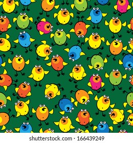 colorful chickens on seamless pattern 