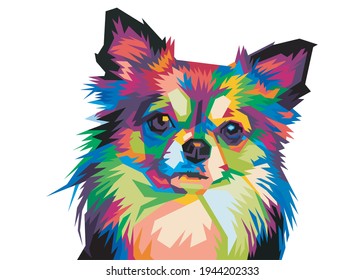 colorful chihuahua dog head with cool isolated pop art style backround. WPAP style