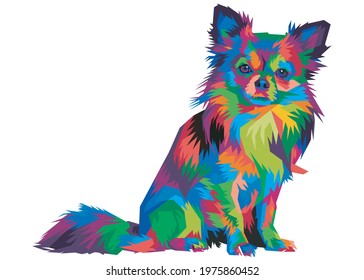 colorful chihuahua dog head with cool isolated pop art style backround. WPAP style