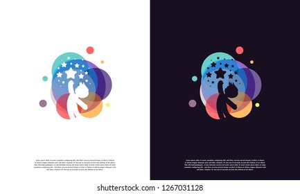 Colorful Child Reaching Star logo vector, Education logo designs template, design concept, logo, logotype element for template