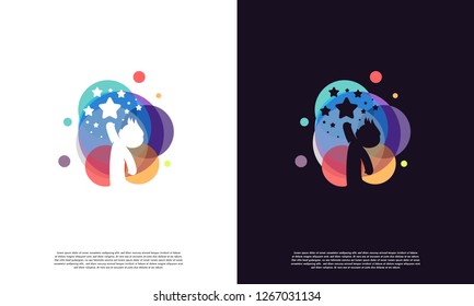 Colorful Child Reaching Star logo vector, Education logo designs template, design concept, logo, logotype element for template