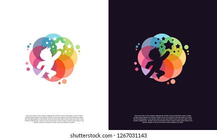 Colorful Child Reaching Star logo vector, Education logo designs template, design concept, logo, logotype element for template