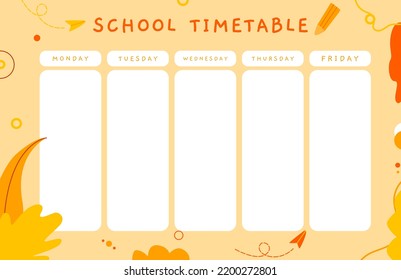 Colorful child school time table template with cute illustration. Usable for planner, school planner, etc.