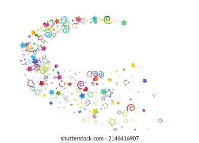 Colorful childhood fun letters and symbols confetti. Kids creative rainbow vector illustration. Swirl path