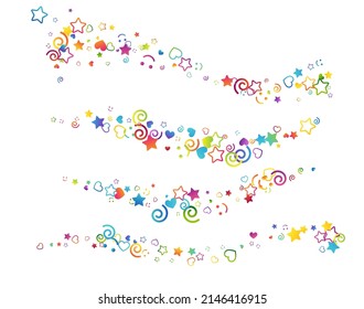 Colorful childhood fun letters and symbols confetti. Kids creative rainbow vector illustration.