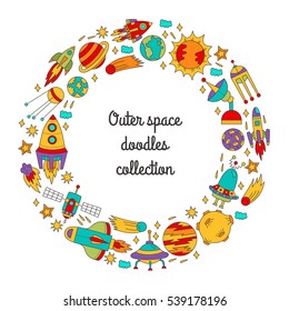 Colorful Childish Cute Outer Space Doodles Round Text Border Frame