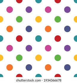 Colorful childish dots seamless pattern. Cute surface texture. Great for printing, packaging. Vector illustration.