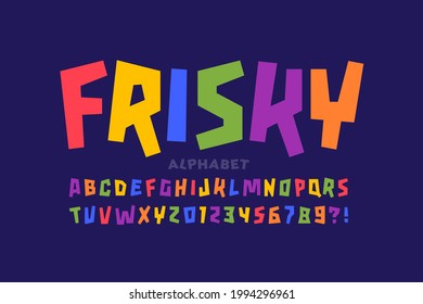 Colorful childish frisky alphabet letters and numbers vector illustration