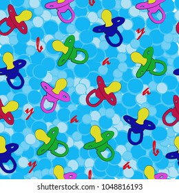Colorful childish seamless pattern with babies  dummy on the light blue background. Vector illustration eps 10
