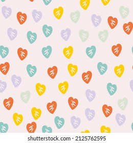 Colorful childish seamless pattern with cute and sweet heart shape in hand drawn style. Modern trendy design Illustration with love flat concept for endless romantic print, background, wallpaper, card