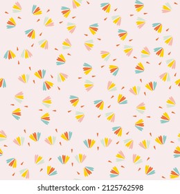 Colorful childish seamless pattern with cute and sweet heart shape in hand drawn style. Modern trendy design Illustration with love flat concept for endless romantic print, background, wallpaper, card