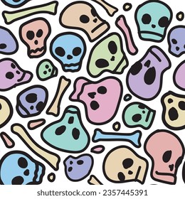 Colorful childish seamless pattern with skulls and bones for Halloween design. EPS 8 vector illustration.