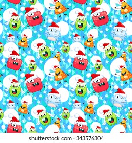 Colorful childlike new year's seamless pattern with aliens and funny monsters. Vector pattern