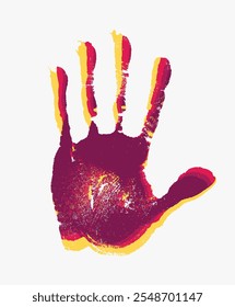 Colorful children or adult handprints overlapping overlaying. Colored prints of human palm hand. Creative idea for team building presentation, report, family and artistic activity, advisory and poster