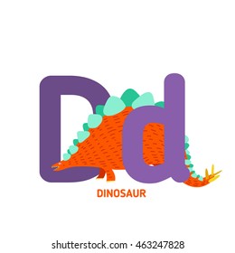 Colorful children alphabet letter  with illustration of dinosaur