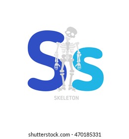 Colorful children alphabet letter with illustration of skeleton