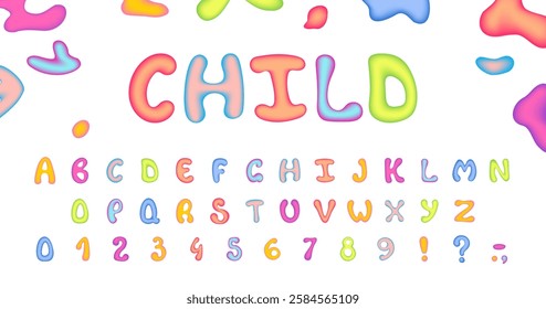 Colorful children alphabet with rounded and smooth letters and numbers