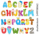 Colorful children alphabet spelled out with different fun cartoon.