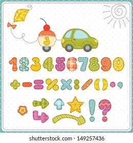 Colorful children numbers and decorative holidays symbols.