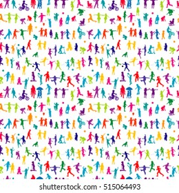 Colorful children silhouettes seamless background