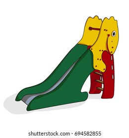 Colorful children slide hill on white background. Cartoon style. Vector illustration.