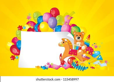 colorful children toys and frame for your text