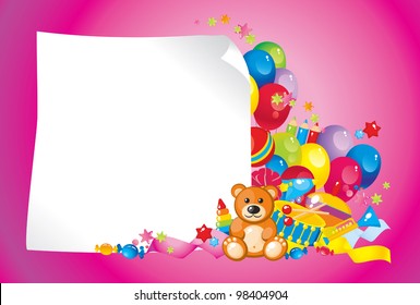 colorful children toys and frame for your text