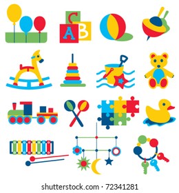 Colorful children toys icons