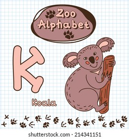 Colorful children's alphabet with animals, koala