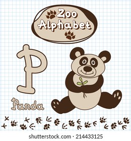 Colorful children's alphabet with animals, panda