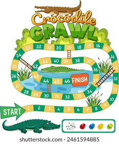 Colorful children's board game with crocodile theme