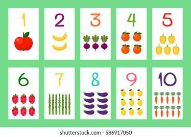 Colorful children's cards for counting of one to ten