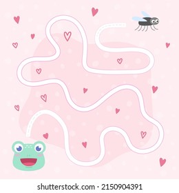 Colorful children's cartoon labyrinth with animals. Educational game for learning kids. Flat illustration, vector logic game