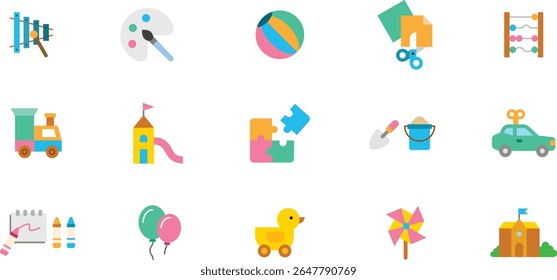 Colorful Children's Toys and Playtime Icons