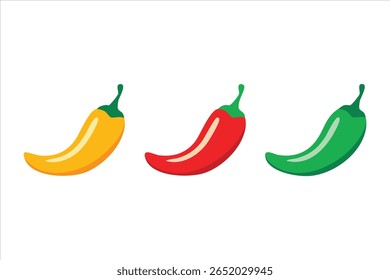 Colorful Chili Peppers Yellow Red and Green on a White Background